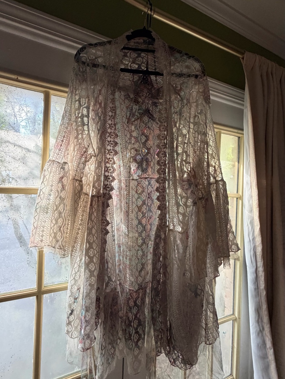 Sheer Lace Kimono Jacket in Light Pink